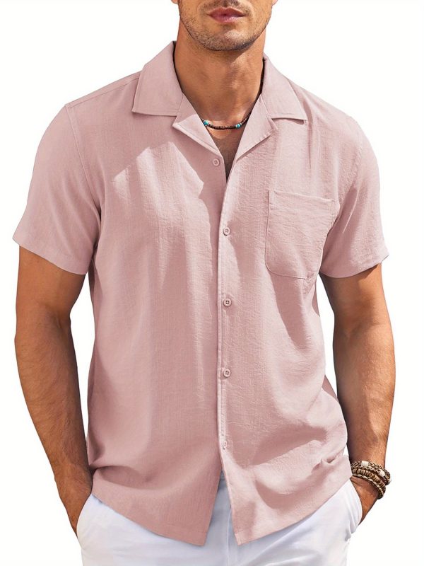 men's black casual button shirt short sleeve, summer resort & beach wear, sizes s xxxl, breathable blend, classic collar design, machine washable, beach shirt