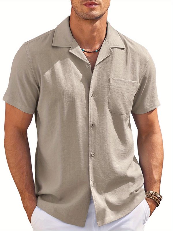 men's black casual button shirt short sleeve, summer resort & beach wear, sizes s xxxl, breathable blend, classic collar design, machine washable, beach shirt