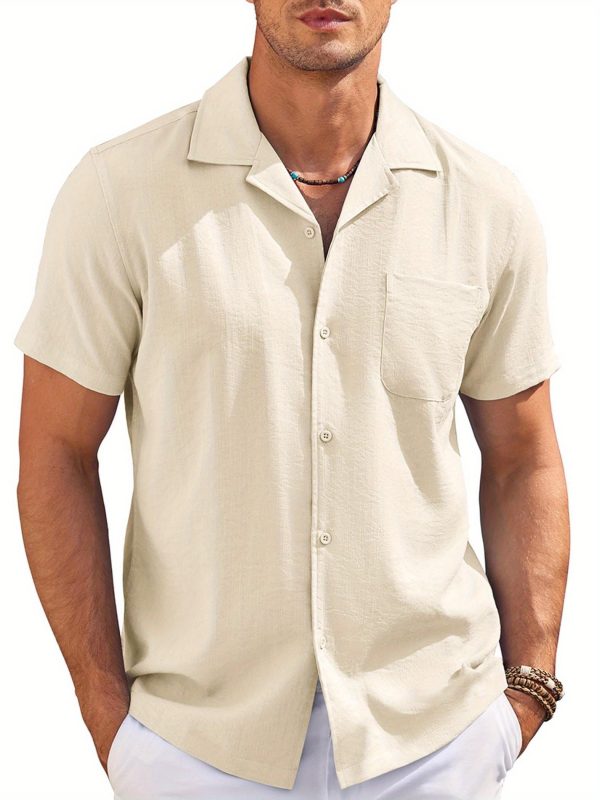 men's black casual button shirt short sleeve, summer resort & beach wear, sizes s xxxl, breathable blend, classic collar design, machine washable, beach shirt
