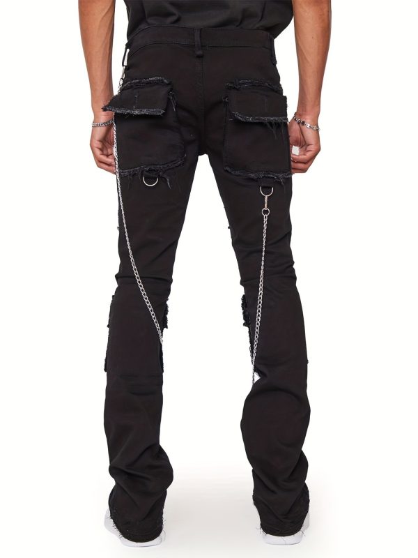 a pair of street style high waisted straight leg denim pants with multiple pockets and a zipper fly, suitable for all seasons, available in sizes s to xxl.