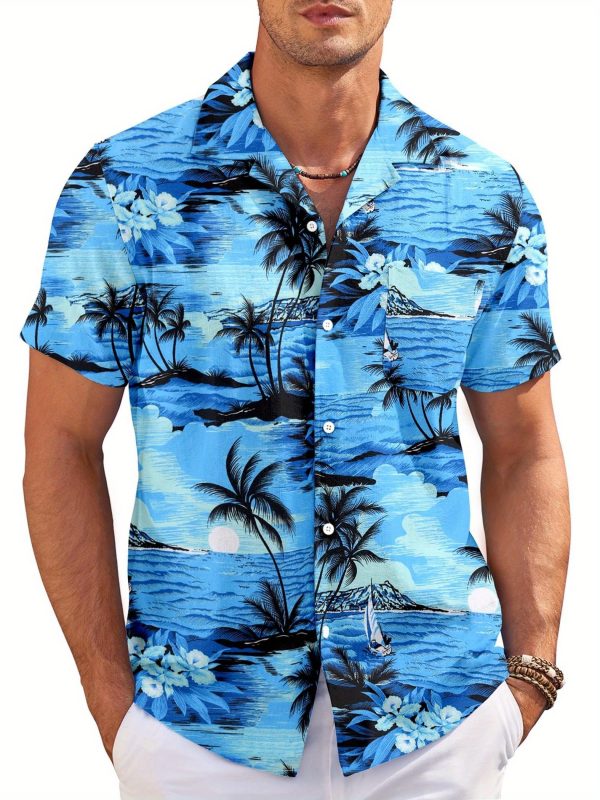 men's black casual button shirt short sleeve, summer resort & beach wear, sizes s xxxl, breathable blend, classic collar design, machine washable, beach shirt